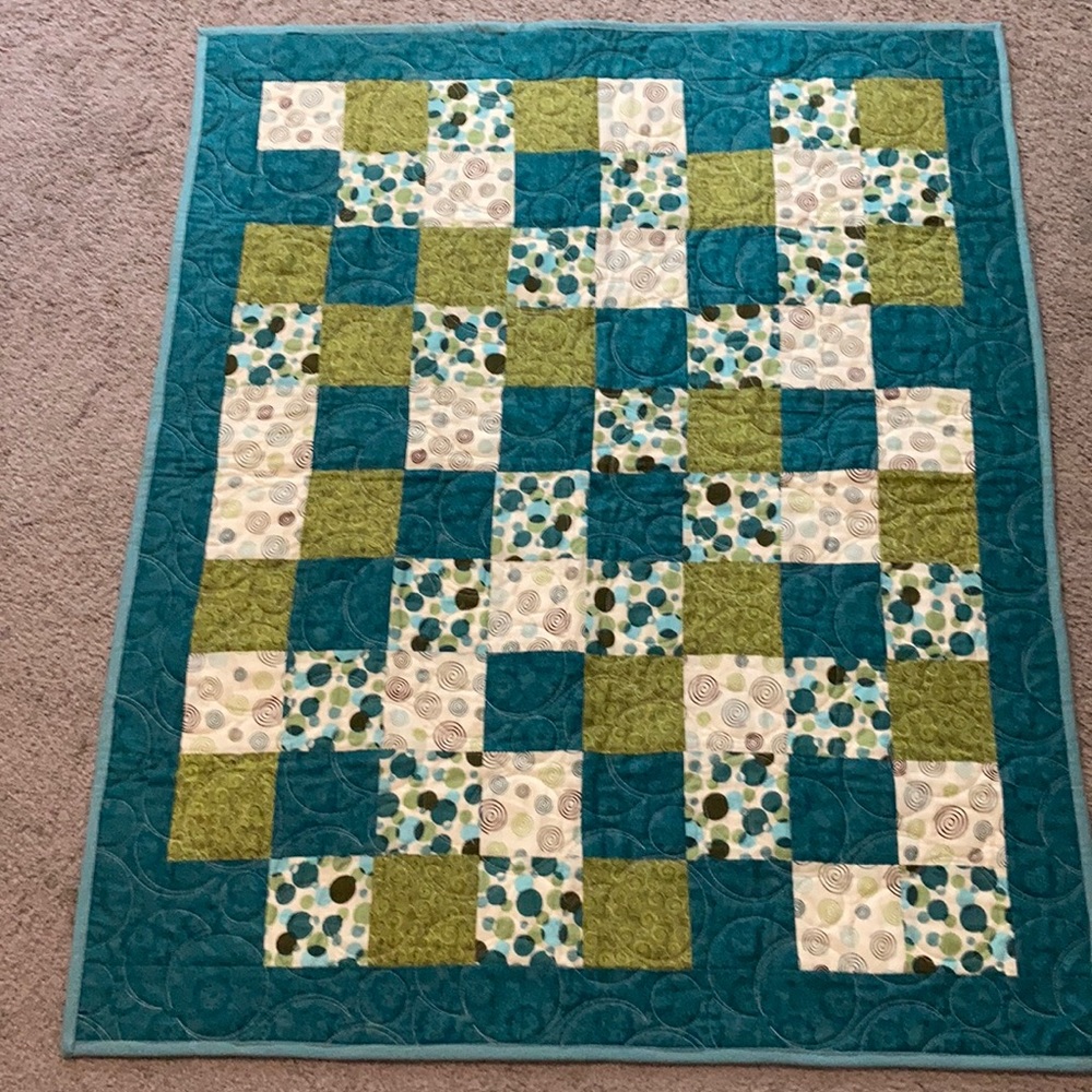 Handmade quilt  greens & blues 100% cotton NT